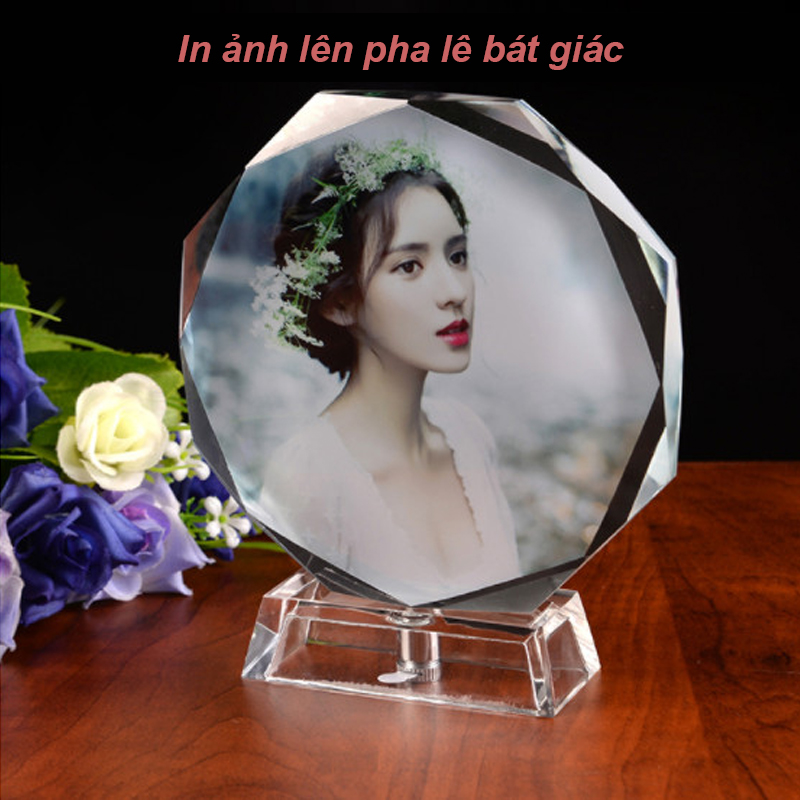 In ảnh lên pha lê bát giác đế đèn