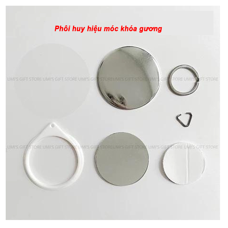 phôi in huy hiệu móc khóa gương, cung cấp phôi in móc khóa