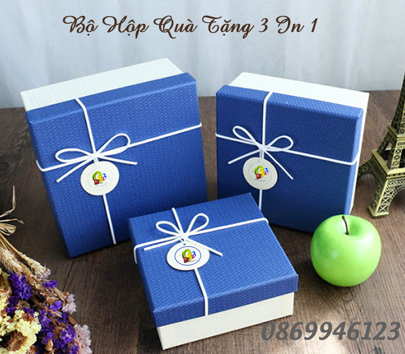 bộ hộp quà tặng 3 in 1 , hộp giấy đựng quà, làm hộp quà tặng